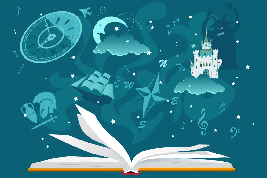 Children discovering stories in the Modern Fairy Tales library